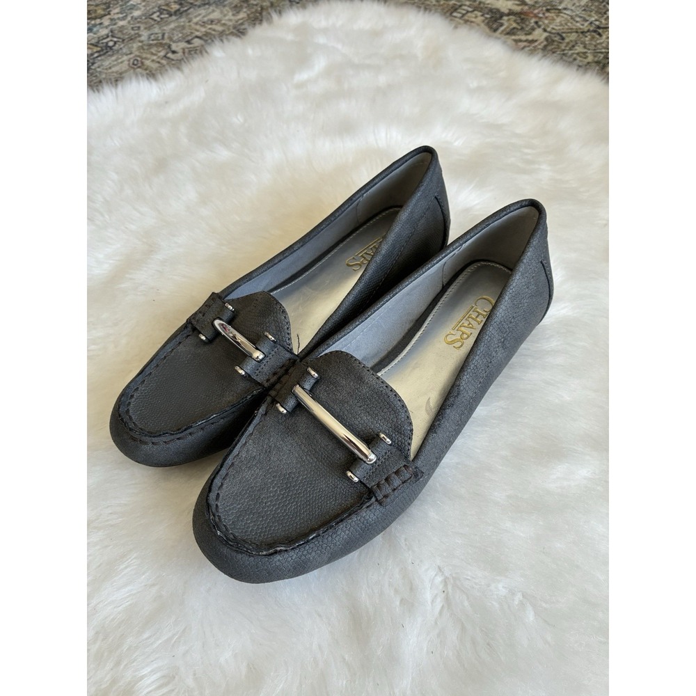 Chaps Women's Loafers Size 6.5 B Connie‎ Gray Silver Accent Slip On VGUC